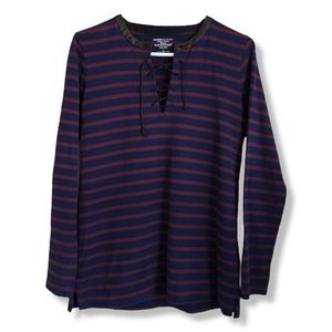 MAJESTIC FILATURES deluxe tee in navy maroon striped lace up French Girl Chic 2